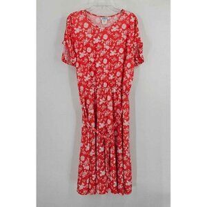 Village Fair Womens Sz 22 Floral Cuffed Short Sleeve Belted Stretch Vtg Dress